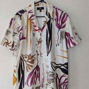 Banana Republic Men's Artistic Print Shirt - Purple, Brown, White